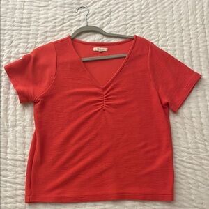 Madewell Bright Red Ruched Short Sleeve Tee